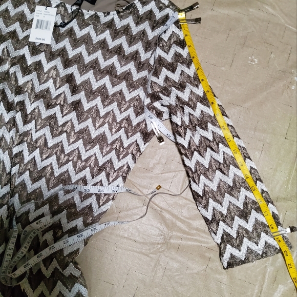 Ronni Nicole Taupe/Ivory/Gold Embroidered Chevron Print Sheath Dress Size 14 - Picture 6 of 9